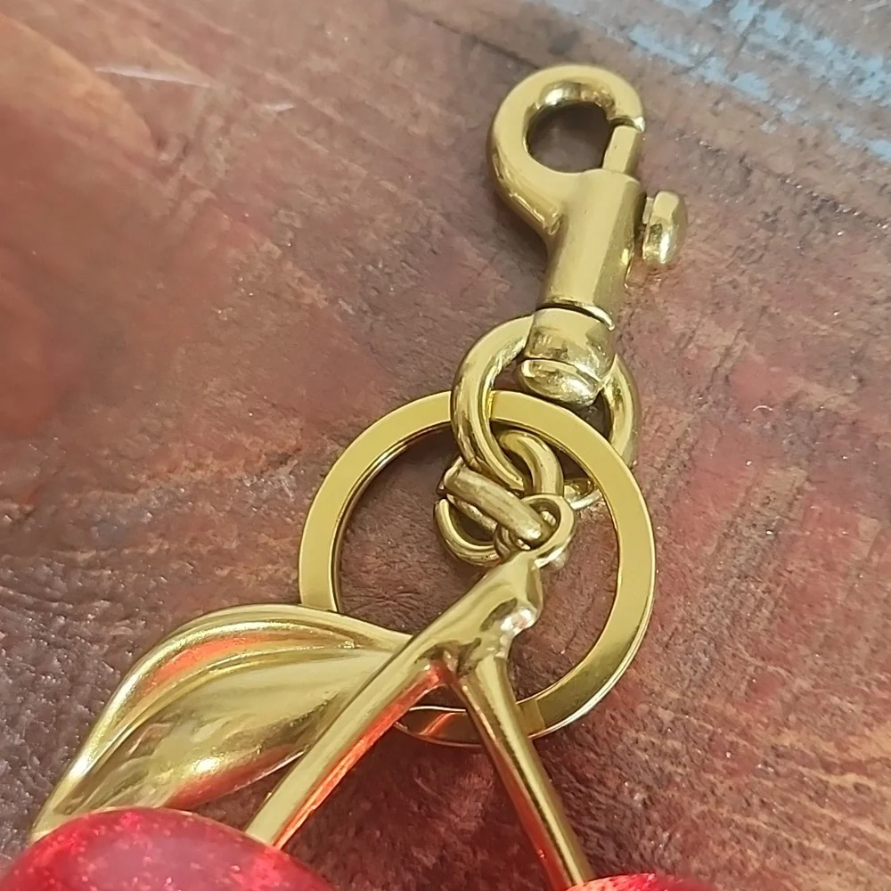 Gold Red Sparkle Gold Cherries Cherry Purse Charm Key Chain NEW